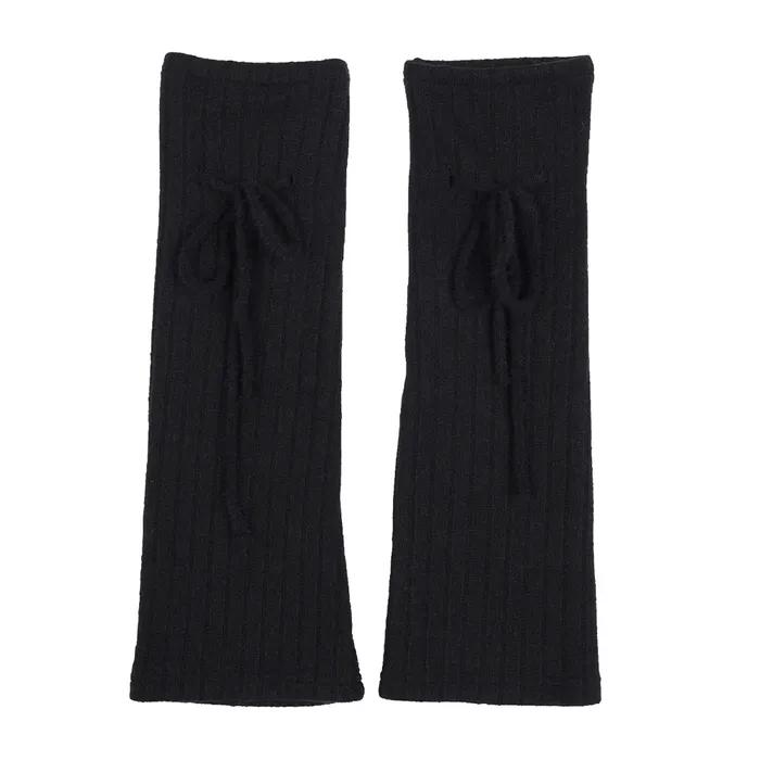 Ribbon Wool Ribbed Leg Warmers_Black