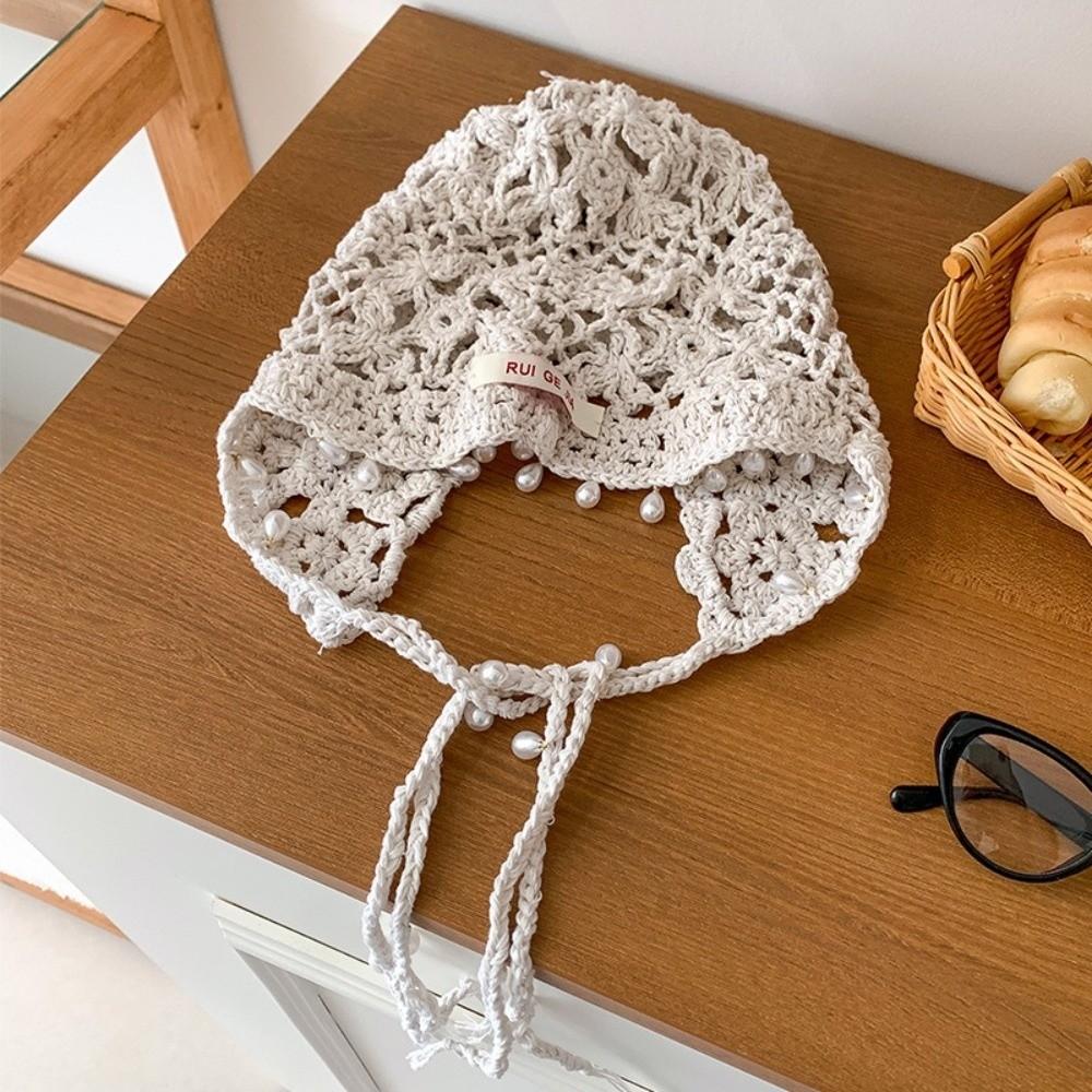 Pearls Crochet Tassels Cap Handmade Weave Basin Hats Cute Knitted Beanies Caps Outdoor