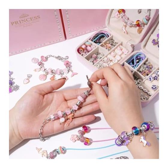 Accessory Kit Bracelet Making 80 Piece Set with Gift Box Stylish Charm Bead Play Birthday Present Gift (Purple)