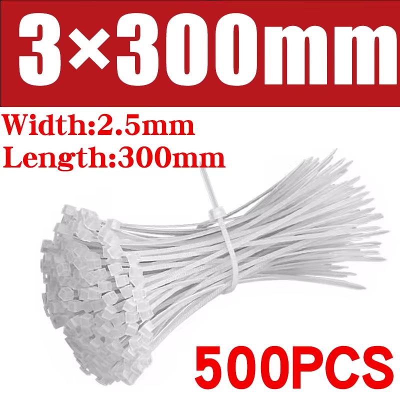 500/1000 Teile/beutel Selbstsichernder Nylon-Kabelbinder aus Kunststoff, weiße Reißverschluss-Wraps, Nylon-Kabelbinder-Set, Befestigungsring, Schlaufe, Drahtwicklung