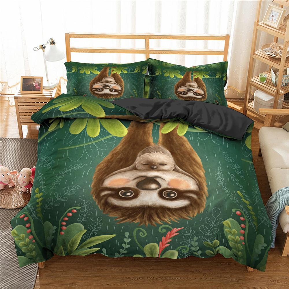 Cartoon Sloth Bedding Set For Bedroom Home Manga Style Sloth Print Duvet Cover Lazy Sleeping Australian Animal Soft Quilt Cover