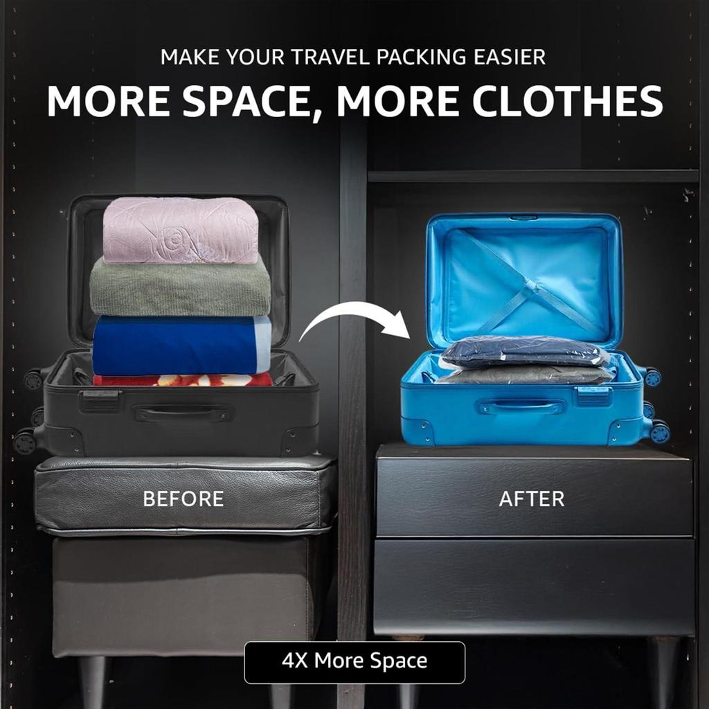 Vacuum Storage Bags for Travel | Space Saver | Airtight Reusable Ziplock with Hand Pump | Compression Storage Bag | 6-Pack (Jumbo)