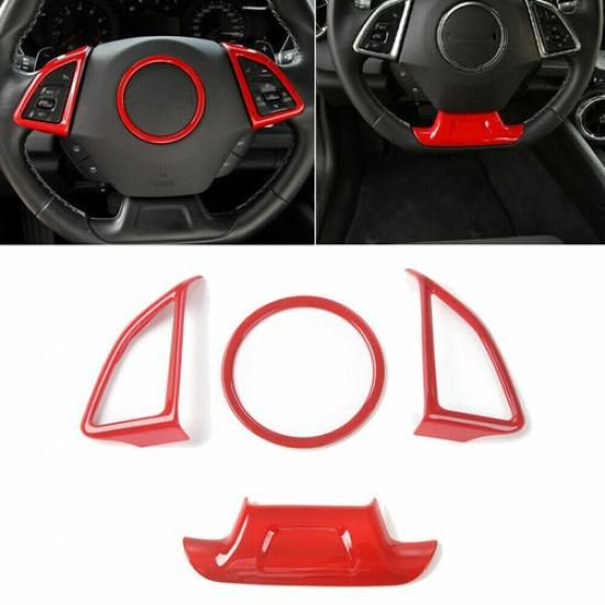 4x Red Steering Wheel Decorative Cover Trim Set For Chevrolet Camaro 2017+ ABS