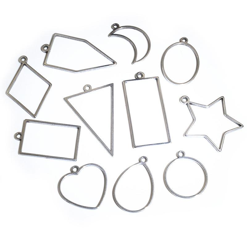 10pcs Oval Round Heart Moon Geometric Shape Stainless Steel Frame Bezel Rings For DIY Neckalce Pendant Charms Jewelry Makings