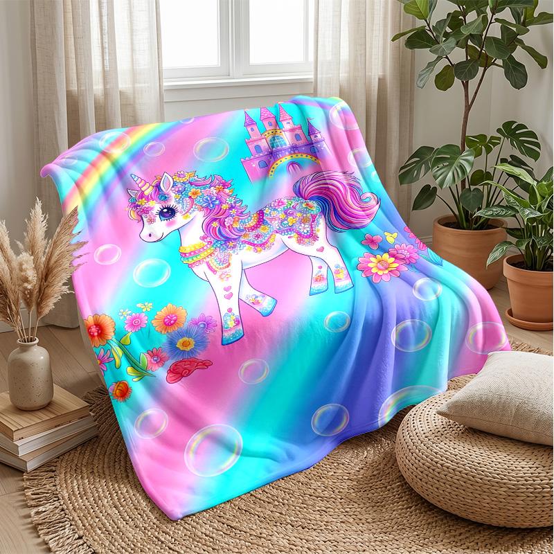 Rainbow Unicorn Art Theme blanket Lightweight Warm Flannel Blanket Decorative Throw Blanket for Home Decoration