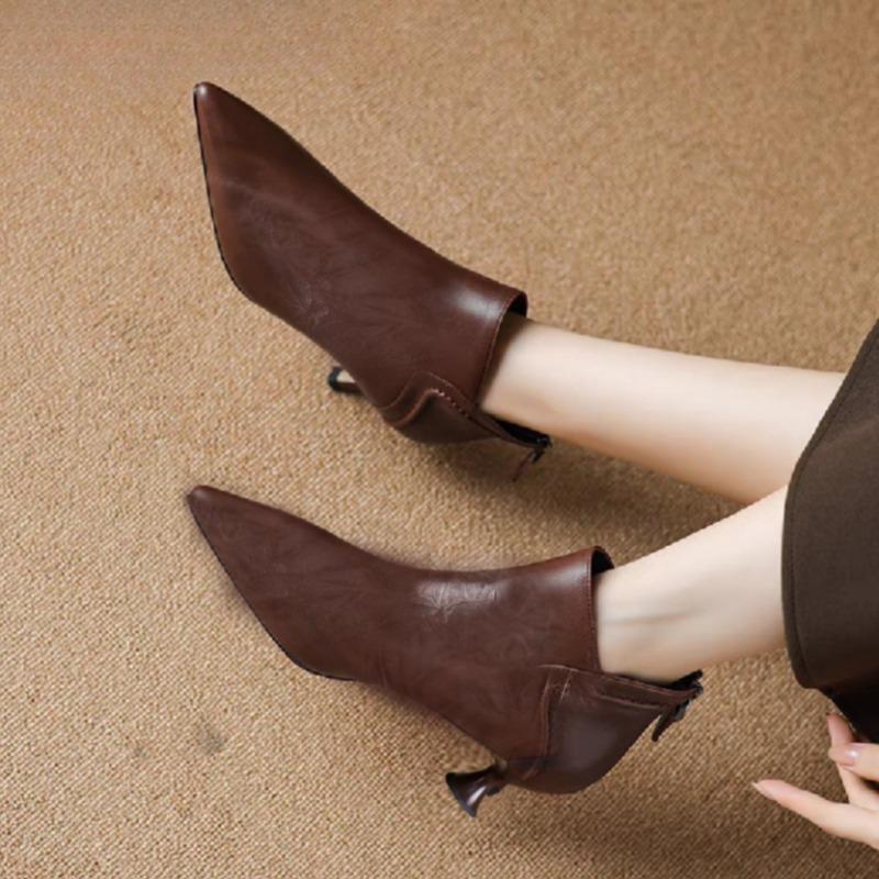 Fashion Stiletto Heel Booties 2025 Pointed Toe Spliced Rear Zipper Anti-Slip Wear-Resistant Single