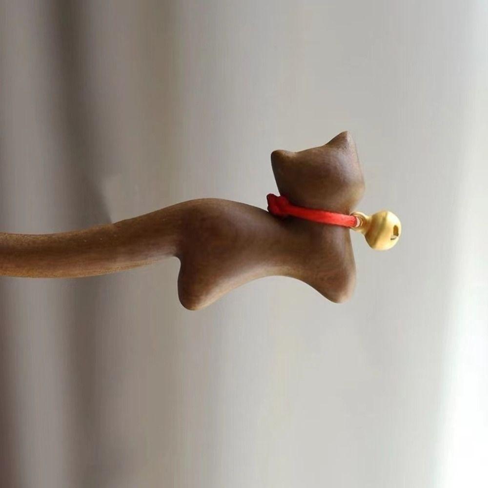 Wooden Chinese Hanfu Style Hair Clip Bell Cartoon Aniaml Hairpin Elegant Cat Hair Stick  Hanfu