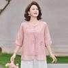 YUZHAOLIN Middle-Aged Women's New Chinese Style Embroidered Faux Two-Piece T-Shirt