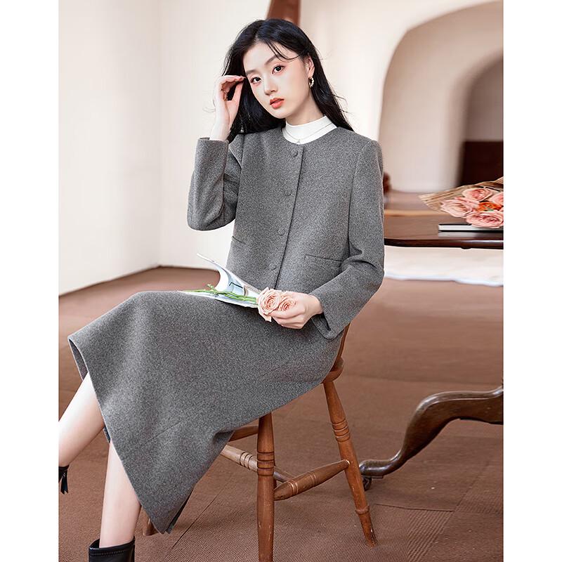 Detachable Fur Collar Coat & Skirt Set