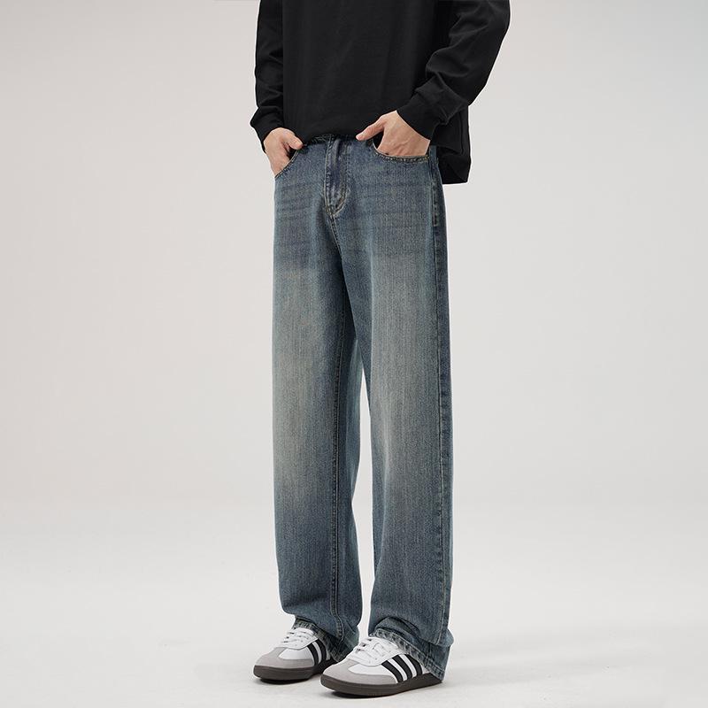 

LKTM Мужские джинсы из бамбука в стиле ретро с эффектом стирки — свободный крой, утягивающие, универсальные прямые длинные брюки S