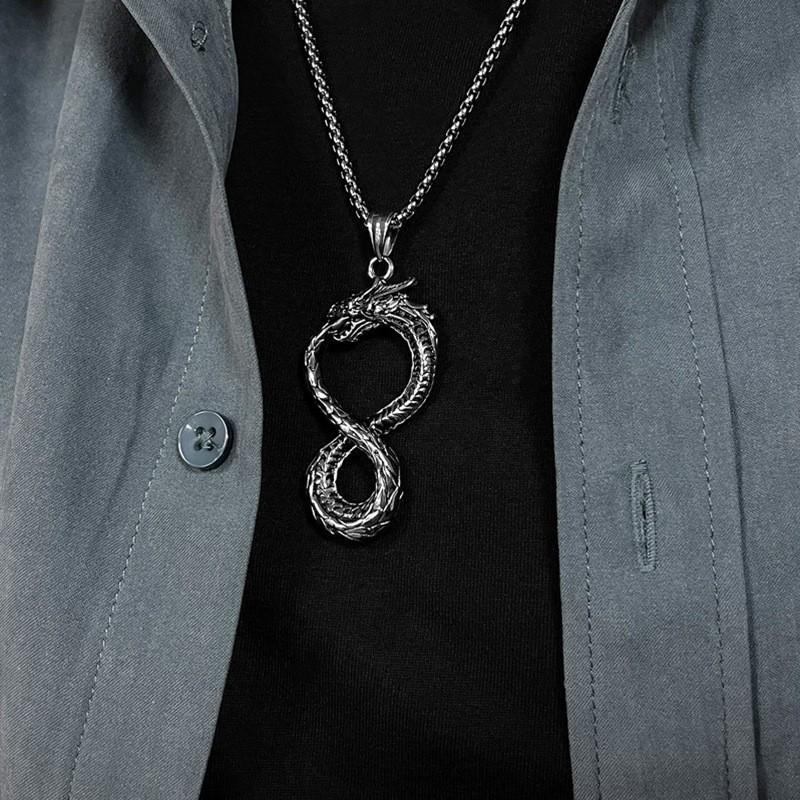Eight-character Dragon Pendant Necklace for Men and Women, Retro Popular Accessories, European Versatile Jewelry Pendant