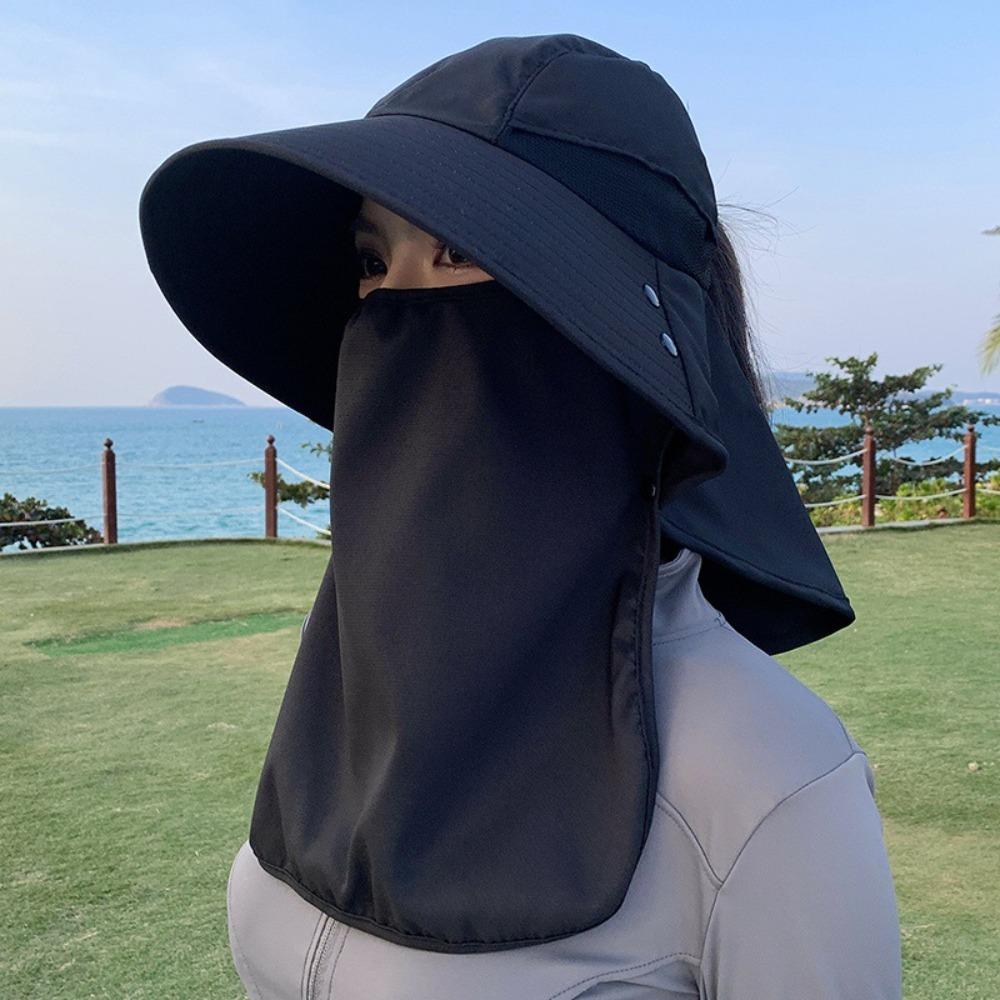 Wide-Brimmed Sunshade Shawl Cap Solid Color Anti-UV Cap Sun Hat Neck Protection Hat  Women