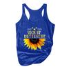 Women Plus Size Summer Sunflower Print Round Neck Sleeveless T-shirt Top Tank