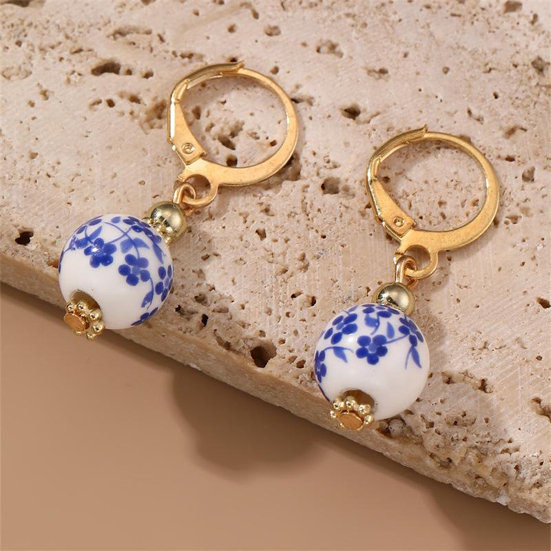 Fashion Blue and White Porcelain Pendant Charm Romance Gold Plated Stainless Steel Women Zircon Gifts