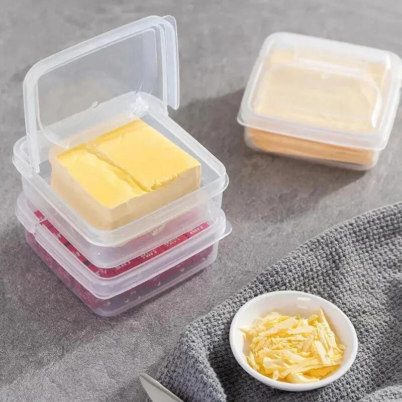 2PCS Transparent Butter Cheese Storage Box Portable Refrigerator Fruit Vegetable Fresh-keeping Organizer Box Cheese Box