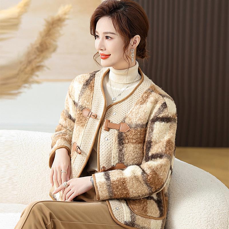 Manteau court en laine élégant pour femme, idéal pour l'automne, le printemps et l'hiver - Style élégant et parfumé pour les femmes d'âge mûr et les personnes âgées