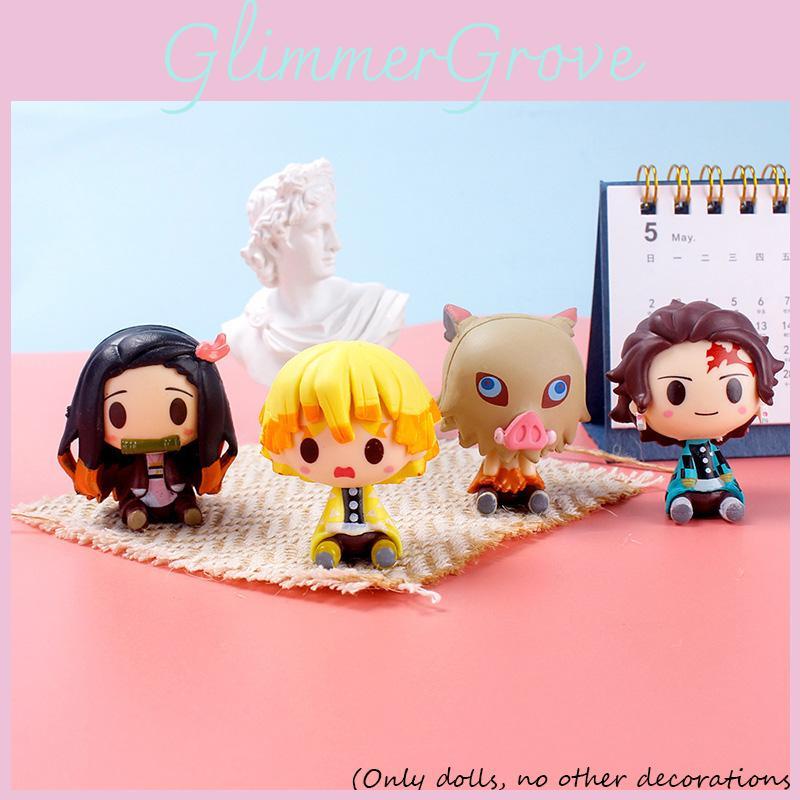 Complete 4-piece Handcrafted Pvc Figurine Set For Demon Slayer Fans