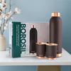 Set Bottiglia in Rame Ecologico con Bicchieri | Bottiglia da 1L con 2 Bicchieri in Rame Puro al 100% con Proprietà Antiossidanti del Rame per l'Uso Quotidiano (Marrone)