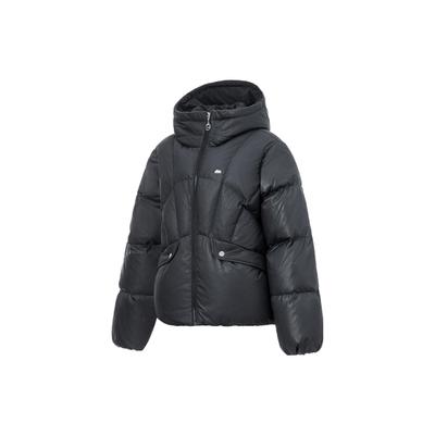 Li Ning Sports Lifestyle Series FW23 Solid Color Hooded Warm Down Jacket Women Jacket Black AYMT110-3