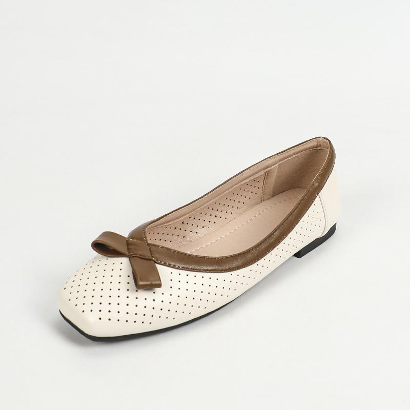 Ballerinas für Damen, bequeme Ballerinas mit quadratischer Zehenpartie, rutschfeste elegante Schuhe, lässige leichte Damen-Wanderschuhe aus PU-Leder mit Ösen