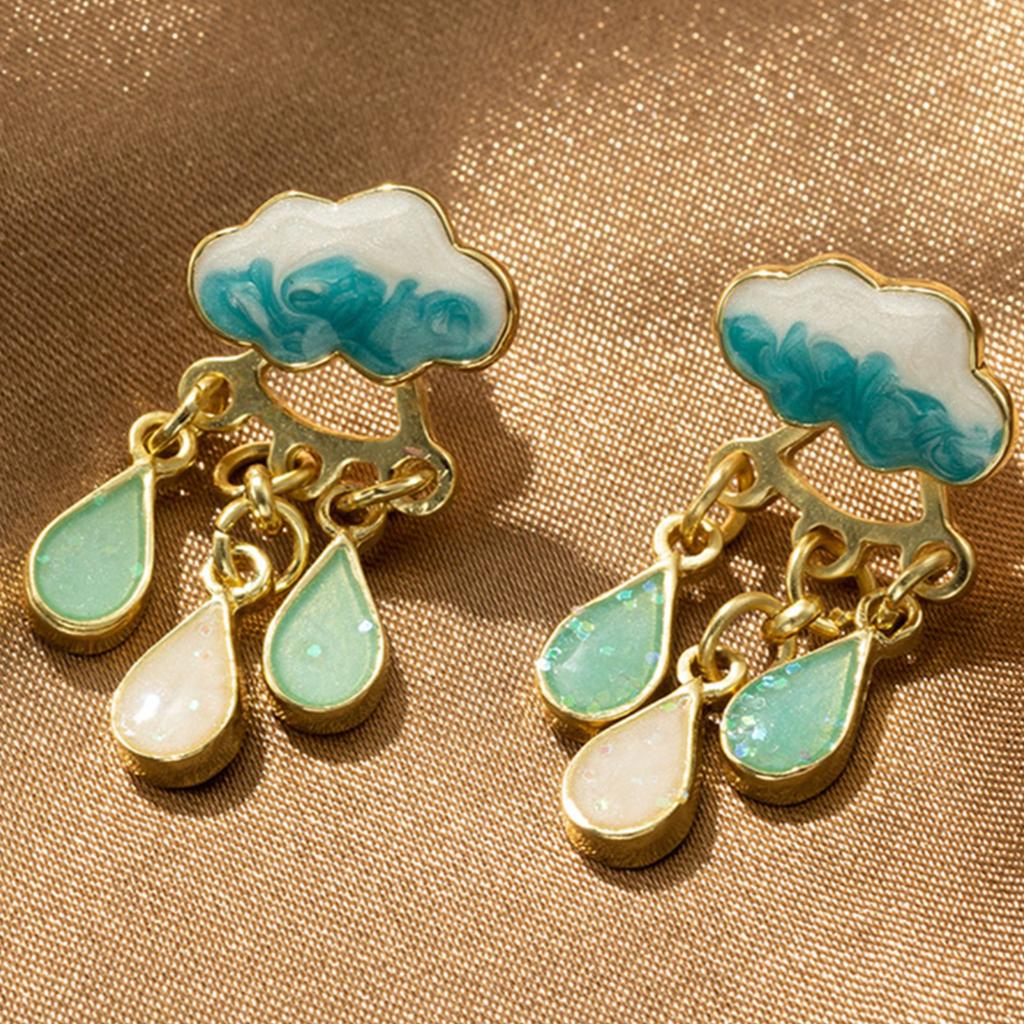 Stylish Cloud Shaped Earrings With Dangling Raindrop Crystals Dangle Earrings For Trendy Ladies' Accessory Collection