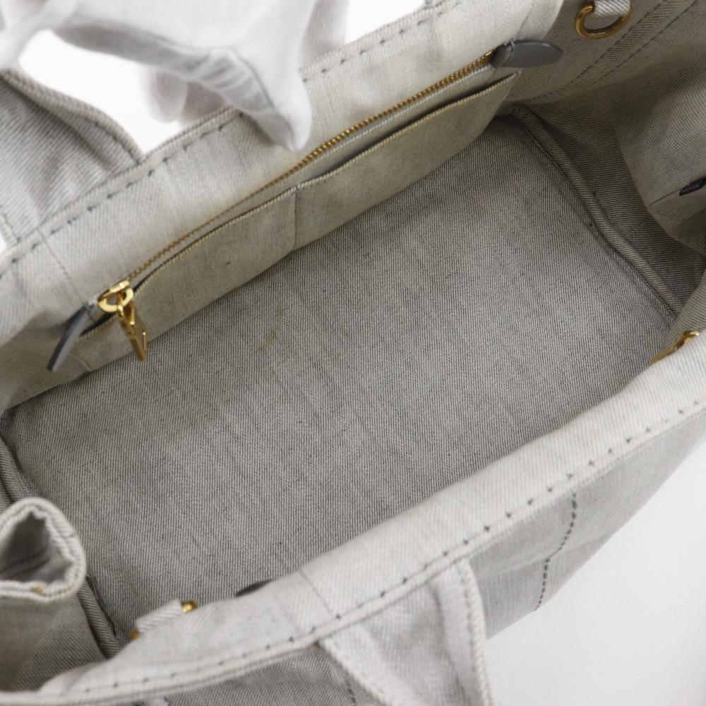 PRADA Canapa Handbag 1BG439 Triangle With Logo Light gray denim Women Used