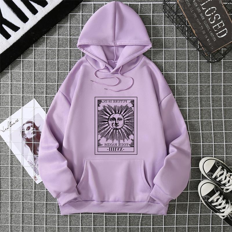 The  Sun Tarot Card Major Arcana Fortune Telling Occult Sweater Women Pullover Hoodie Crewneck Pullover Hoodie Harajuku Printing S фиолетовый