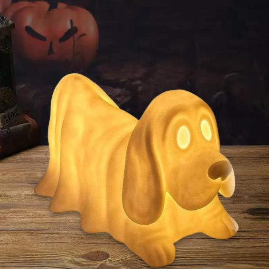 Halloween Ghost Dog Night Lamp Glowing Translucent Puppy Statue Figurine Holiday Party Home Office Bedroom Decorative Lamp Dog Lovers Gift