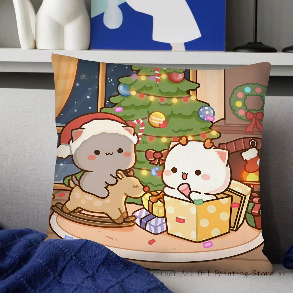 Couple Cat Peach Goma Christmas Pillow Case Fashion Square Pillowcase Bedroom Sofa Room Ins Decoration Leisure Cushion Cover