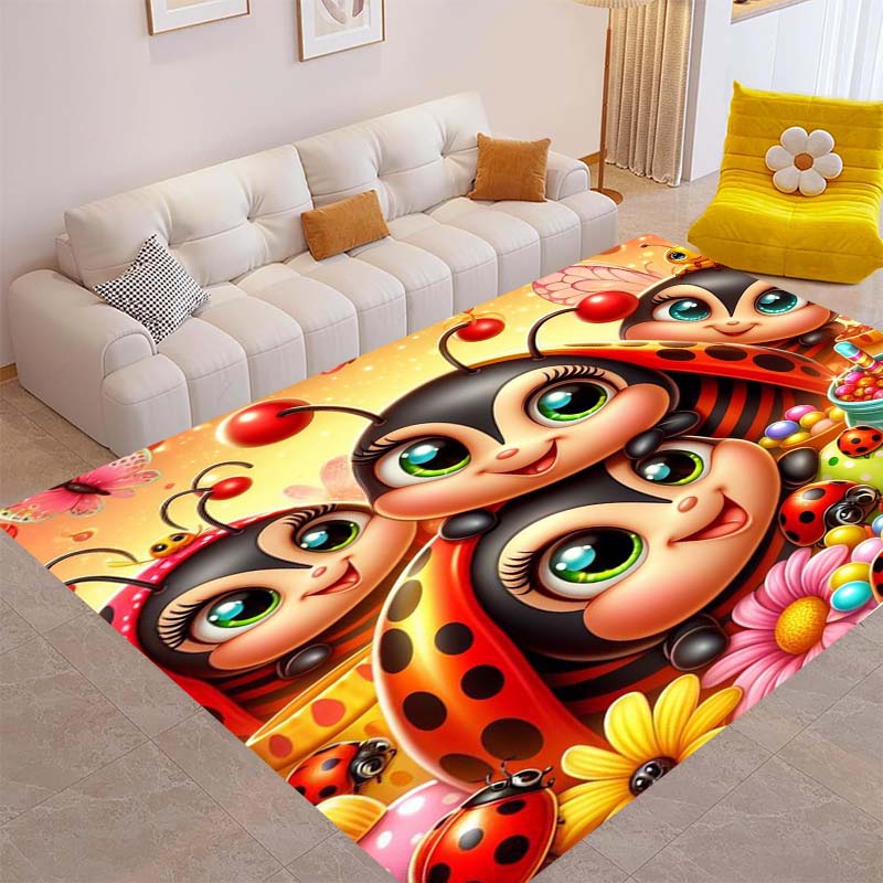 Niedlicher Cartoon Marienkäfer Druck Teppich, Geeignet für Wohnzimmer, Schlafzimmer, Sofa, Couchtisch, Boden und Als Luxusgeschenk.