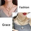 2 Layer Faux Pearl Necklace Round Figure Pendant Thick Chain Choker Jewelry Gift for Girls Women