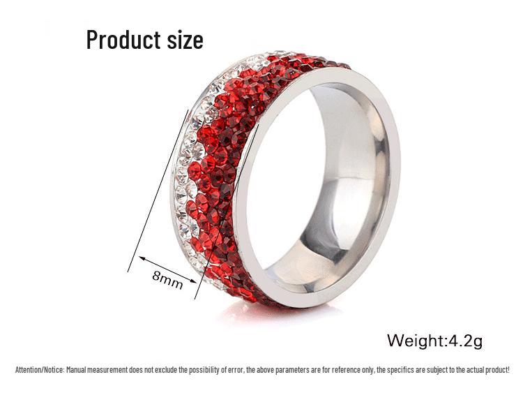 8MM Rhinestone Gradient Student Fashion Stainless Steel Ring