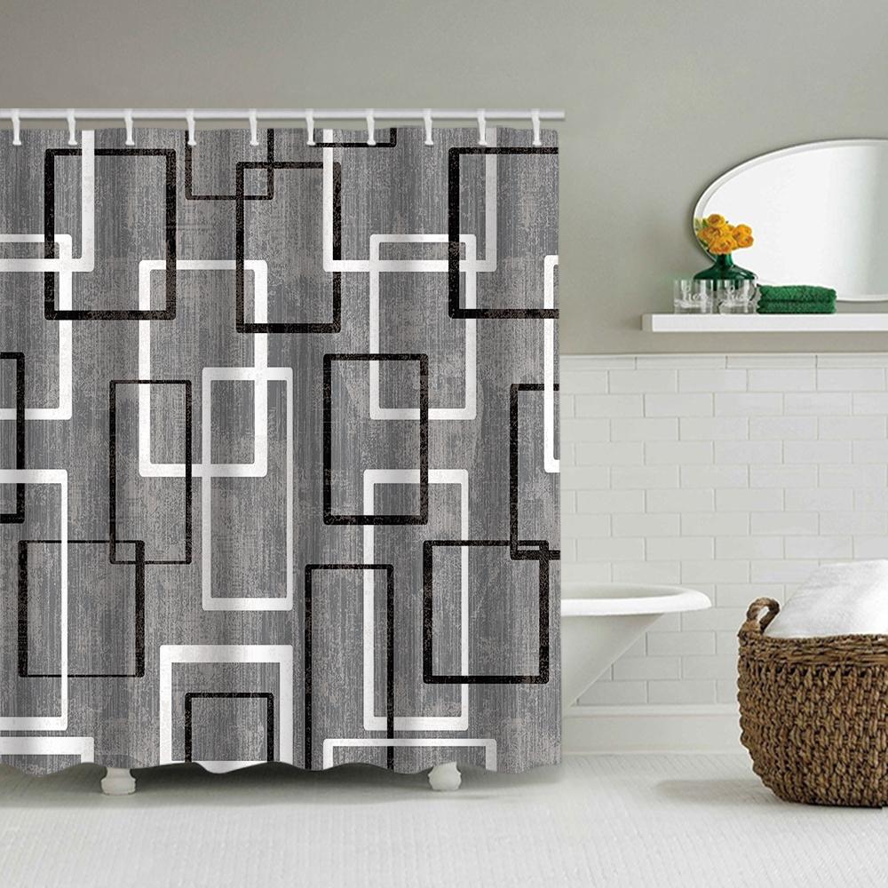 

1/4 Geometric Grid Shower Curtains, Toilet Seat Decoration, Shower Curtain With Carpet And Toilet Lid, 12 70.8X70.8 Inch Hooks W60H190(CM)-1 Pcs