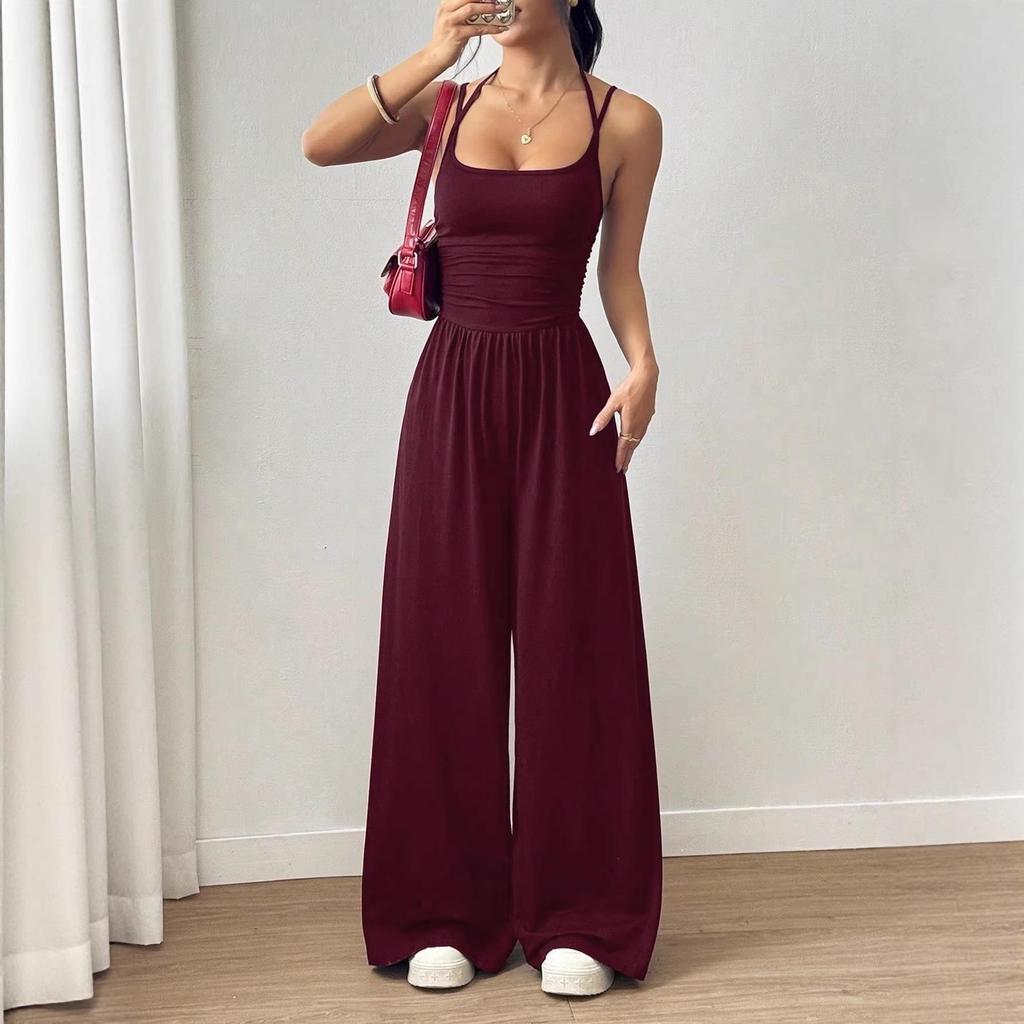 2026 European Spring/Summer Women's Casual Fashion Camisole Jumpsuit Set with Wide Legs