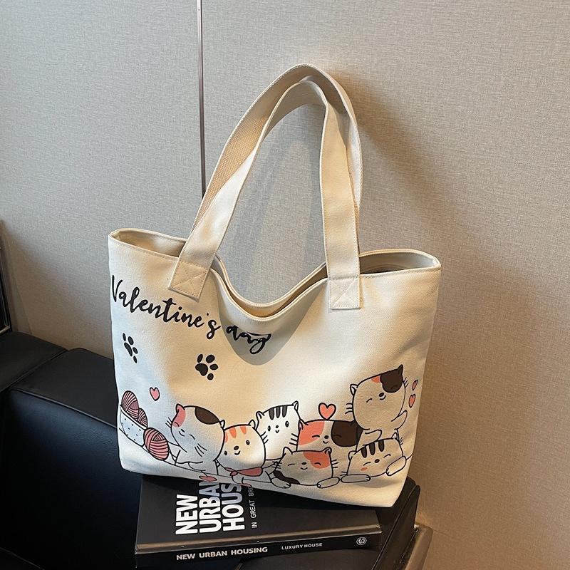 

Милая мультяшная холщовая сумка женская новая повседневная универсальная сумка-шоппер большой вместимости через плечо для поездок на работу розовый