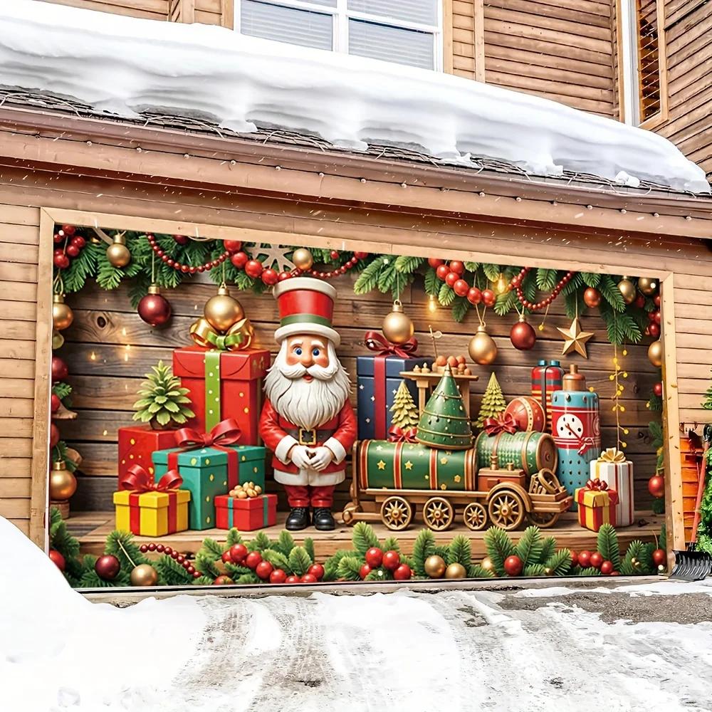 The perfect choice for home and outdoor holiday decoration with Santa Claus train garage door banners