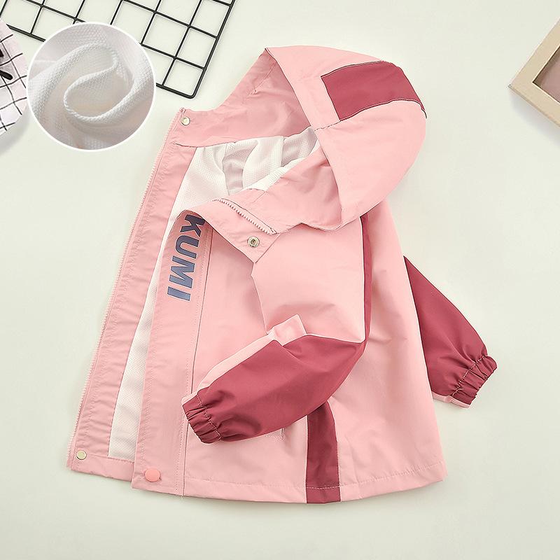 Girls Color Block Waterproof Hooded Outdoor Casual Windbreaker Jacket