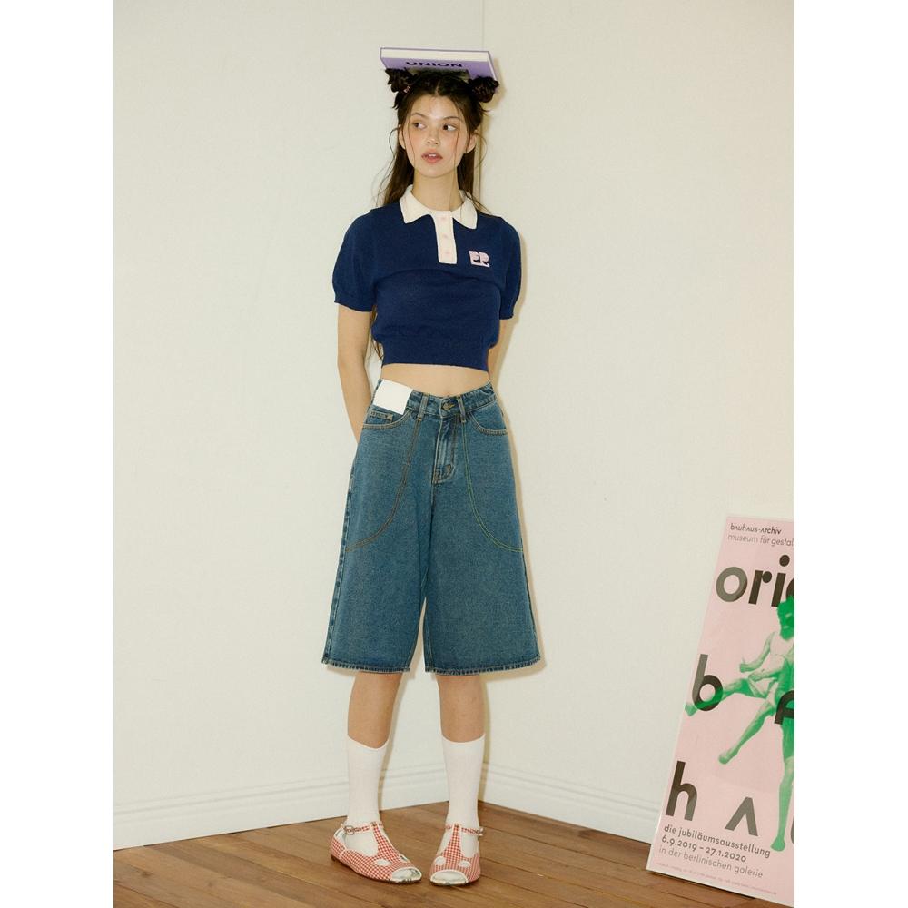 

Джинсовые брюки-бермуды с прошивкой FREI, СИНИЕ