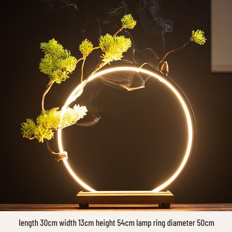 Chinese Zen LED Light Ring Ceramic Ornament for Living Room or Office Display