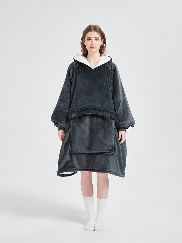 USB Heated Blanket Hooded Blanket Flannel Double-Layer Thickened Warm Pajamas