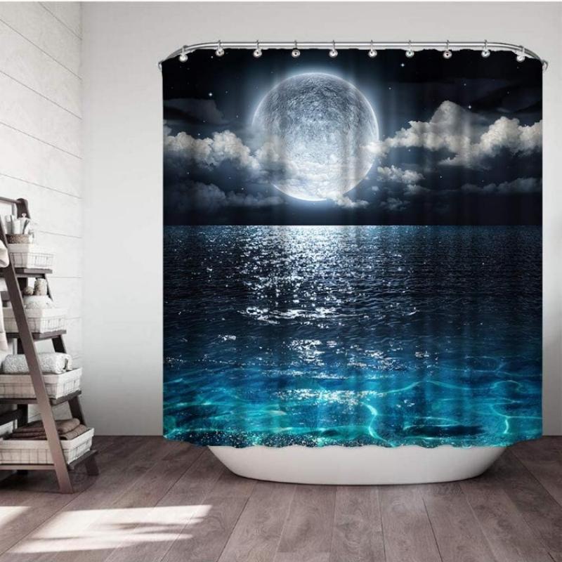 

Shower Curtain Full Moon Over Ocean Landscape Waterproof Fabric Shower Curtain For Bathroom Decor Set With Hooks 72 X 72 Inches W60H190(CM)-1 Pcs