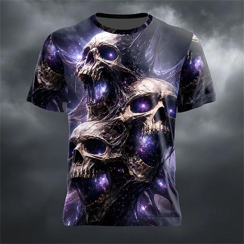 Halloween Men's Pumpkin Skull T-Shirt Short-Sleeve T-Shirt 3D-Printed Crew Neck Horror-Themed Men's Top Club Party Frenzy