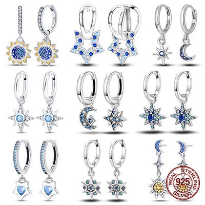 100% 925er Sterlingsilber Einfache Stern- und Mondserie Damenohrringe Geeignet für den täglichen Gebrauch Jahrestagsgeschenk