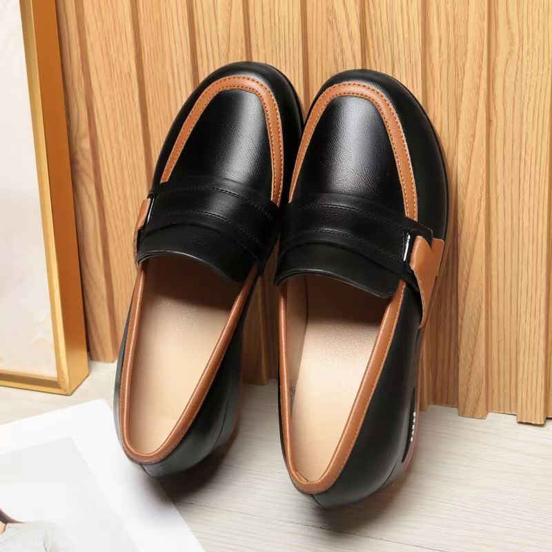 Women's Genuine Leather Big Size Wedges Shoes Spring Autumn New Thick Sole Round Toe Shallow Slip On Work Shoes Commuter Shoes