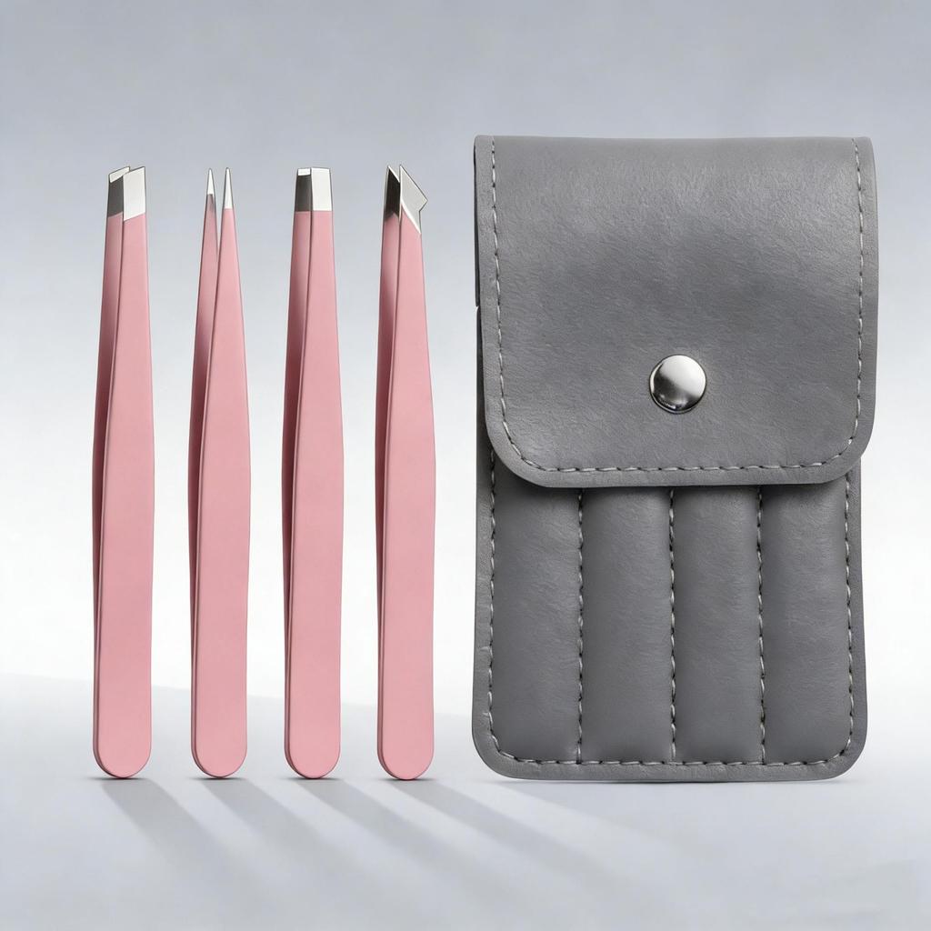 Universal Men's Eyebrow & Beard Tweezers Set with Razor & Leather Case