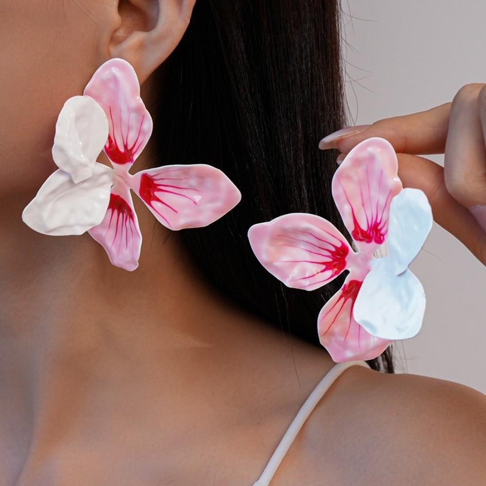 Dripping Oil Enamel Stud Earrings Zinc Zinc Alloy Bohemian Dangle Earring Drip Oil Flower Earrings  Women