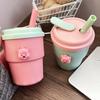 500Ml Coffee Mug With Lid Straw Silicone Cold Juice Milk Tea Mug Leak-Proof Drinking Water Bottles Portable Travel Cup