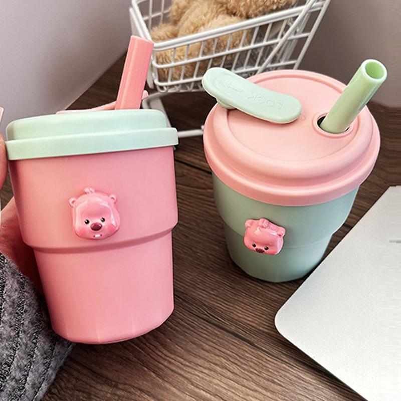 500Ml Coffee Mug With Lid Straw Silicone Cold Juice Milk Tea Mug Leak-Proof Drinking Water Bottles Portable Travel Cup