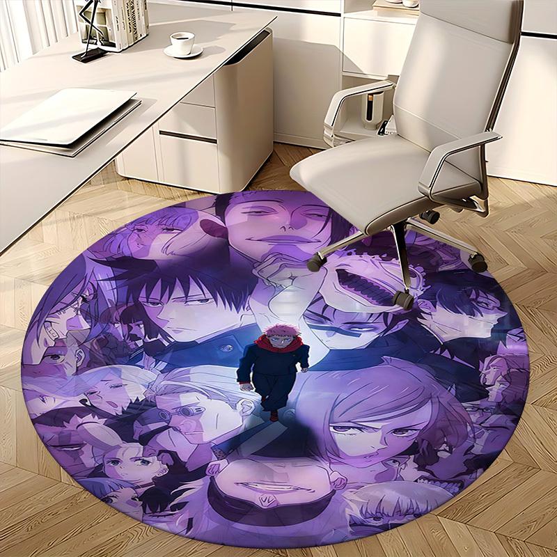1pc Anime Cartoon Design Round Carpet  Office Chair Mat, NonSlip Rug for Home Decor