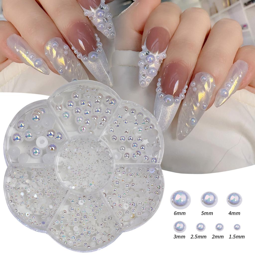 Semicircular Ab Pearl 7 Grid Plum Blossom Box Color Nail Art Pearl Diy Resin Pearl Nail Art Jewelry